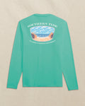 The back view of the Southern Tide Skipjack Cloud Beach Badge Long Sleeve T-Shirt by Southern Tide - Persian Green