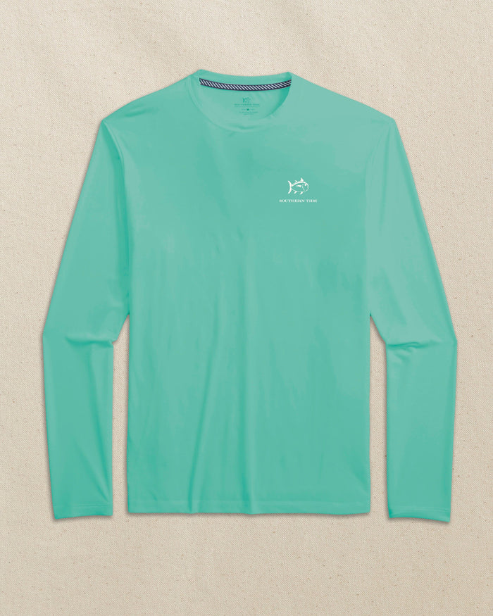 The front view of the Southern Tide Skipjack Cloud Beach Badge Long Sleeve T-Shirt by Southern Tide - Persian Green