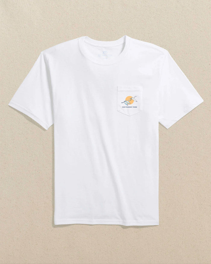 The front view of the Southern Tide Skipjack Fill Marsh Scene Short Sleeve T-Shirt by Southern Tide - Classic White