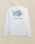 The back view of the Southern Tide Skipjack Fill Nautical Flag Long Sleeve Performance T-Shirt by Southern Tide - Classic White