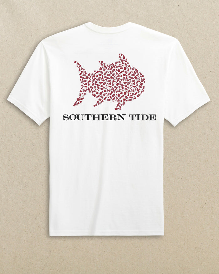 The back view of the Southern Tide Skipjack Fill Tailgate Short Sleeve T-Shirt by Southern Tide - Crimson and Black