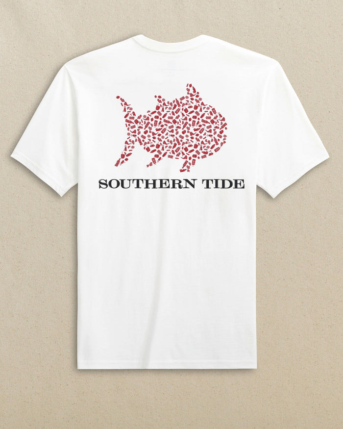 The back view of the Southern Tide Skipjack Fill Tailgate Short Sleeve T-Shirt by Southern Tide - Varsity Red and Black