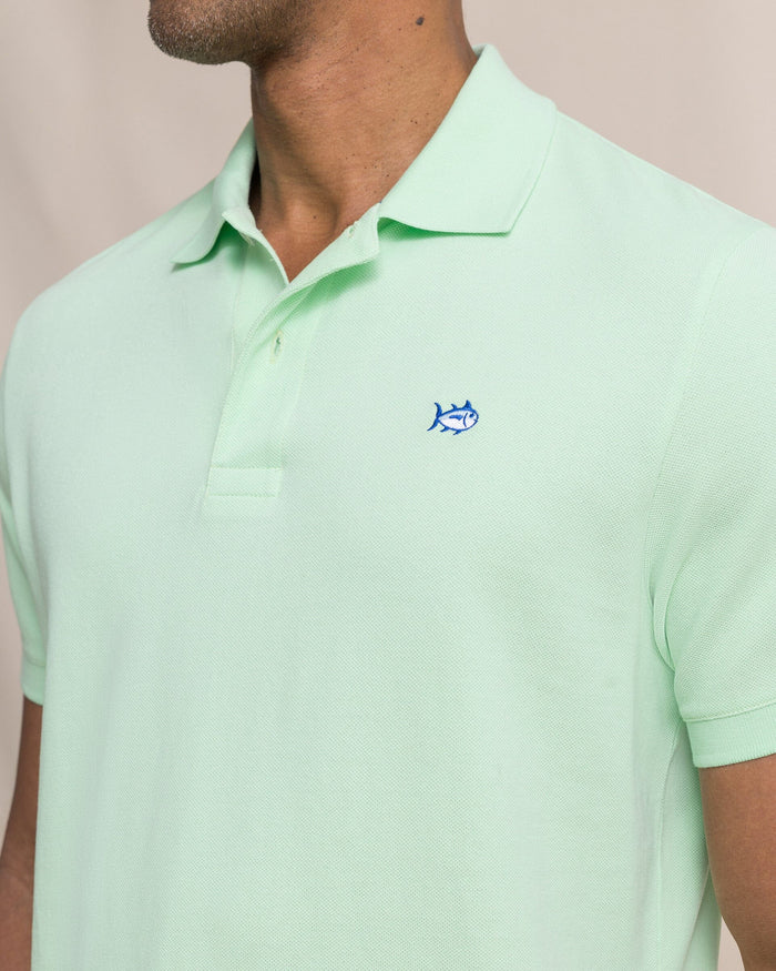 The detail view of the Southern Tide Skipjack Polo Shirt by Southern Tide - Green Ash