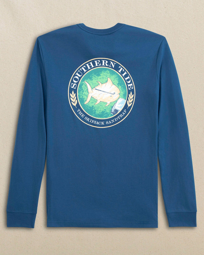 The back view of the Southern Tide Skipjack Sandtrap Long Sleeve T-Shirt by Southern Tide - Nautical Blue