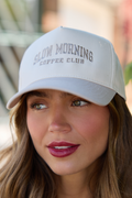 Slow Morning Coffee Club Natural/Khaki Embroidered Trucker Hat
