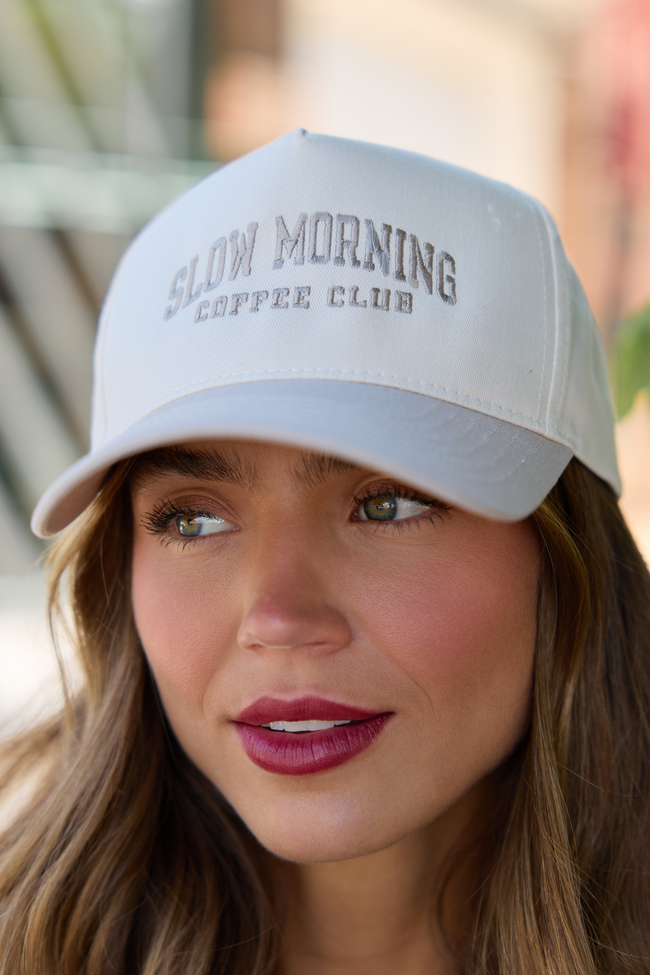 Slow Morning Coffee Club Natural/Khaki Embroidered Trucker Hat