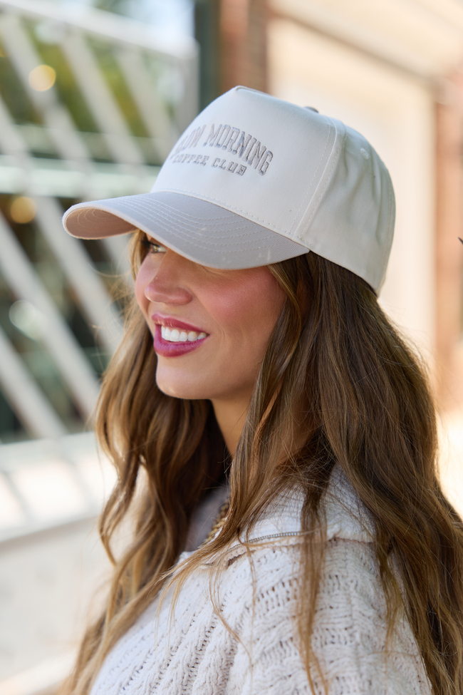 Slow Morning Coffee Club Natural/Khaki Embroidered Trucker Hat