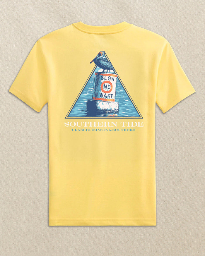 The back view of the Southern Tide Slow No Wake Short Sleeve T-Shirt by Southern Tide - Sunshine