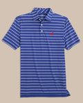 The front view of the SMU Mustangs brrr°®-eeze Desmond Stripe Polo by Southern Tide - University Blue