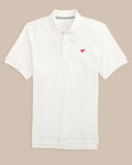 The front view of the SMU Mustangs Skipjack Polo by Southern Tide - Classic White