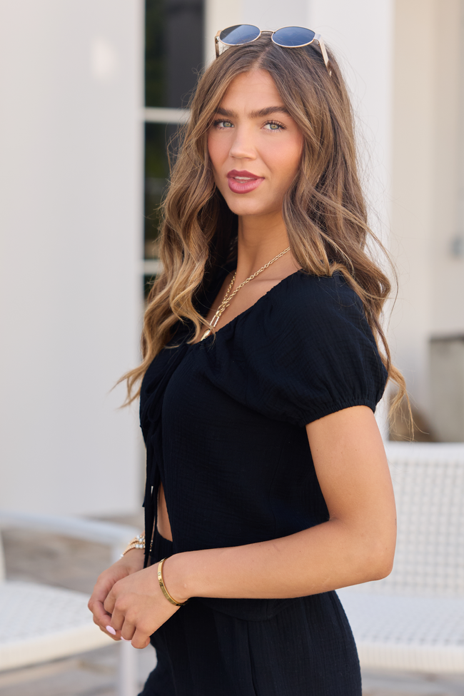 Sofie Black Gauze Tie Front Top FINAL SALE