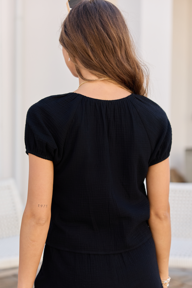 Sofie Black Gauze Tie Front Top FINAL SALE