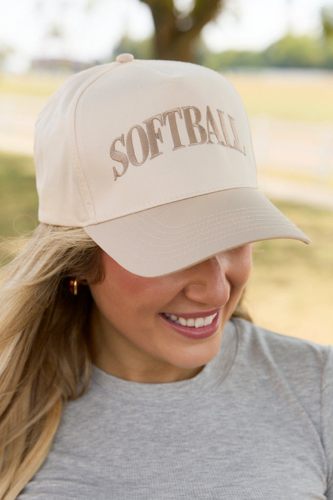 Softball Natural/Khaki Embroidered Trucker Hat
