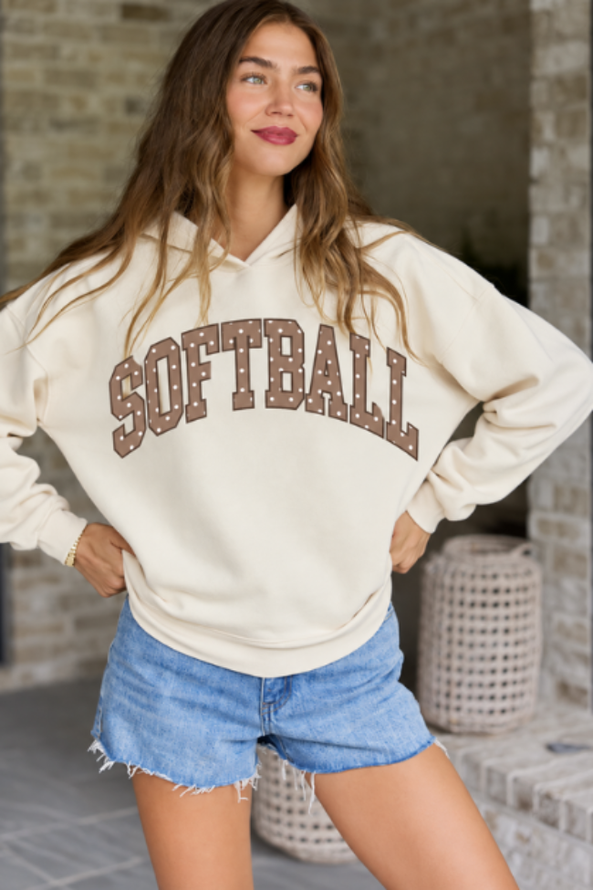 Softball Polka Dot Cream Graphic Hoodie