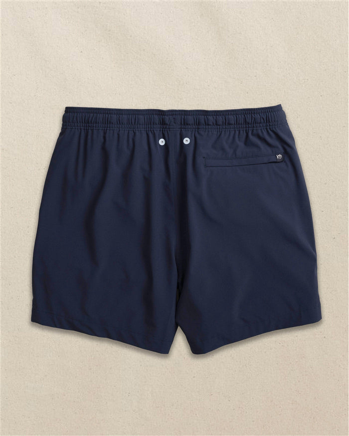 The back view of the Southern Tide Solid Maritime Swim Trunk by Southern Tide - Dress Blue