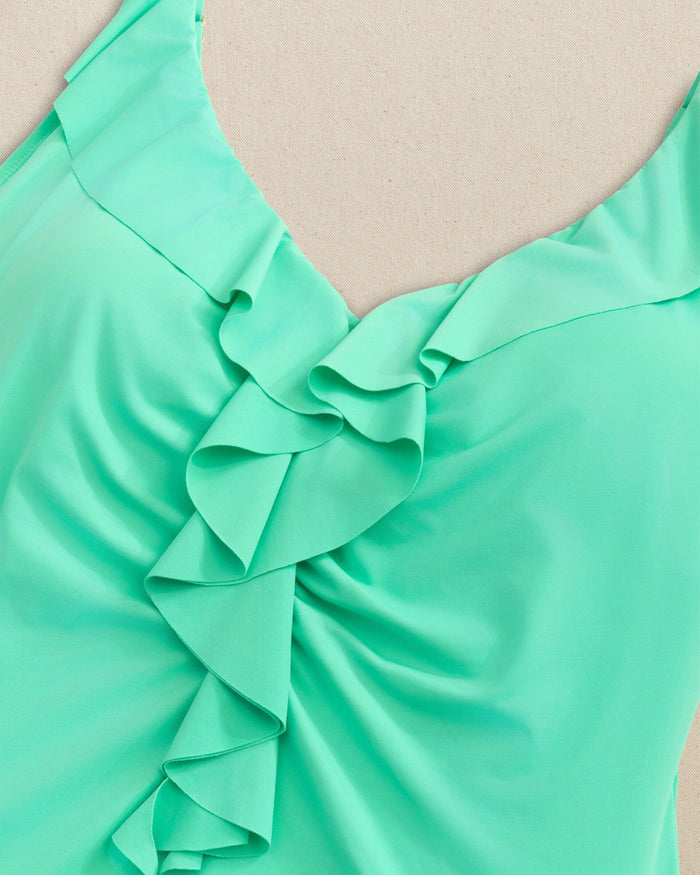 The detail view of the Southern Tide Solid Ruffle One-Piece Swimsuit by Southern Tide - Florida Keys