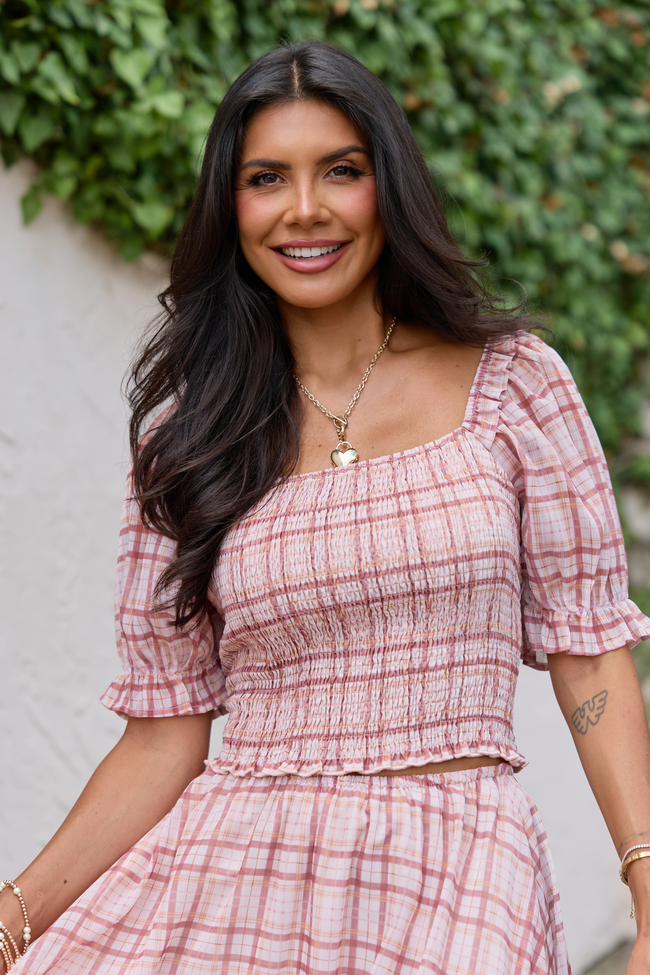 Something Good Pink Plaid Smocked Top