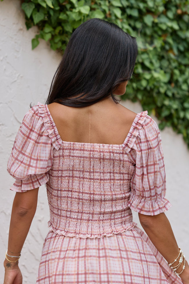 Something Good Pink Plaid Smocked Top
