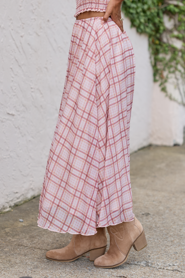 Something Good Plaid Midi Skirt