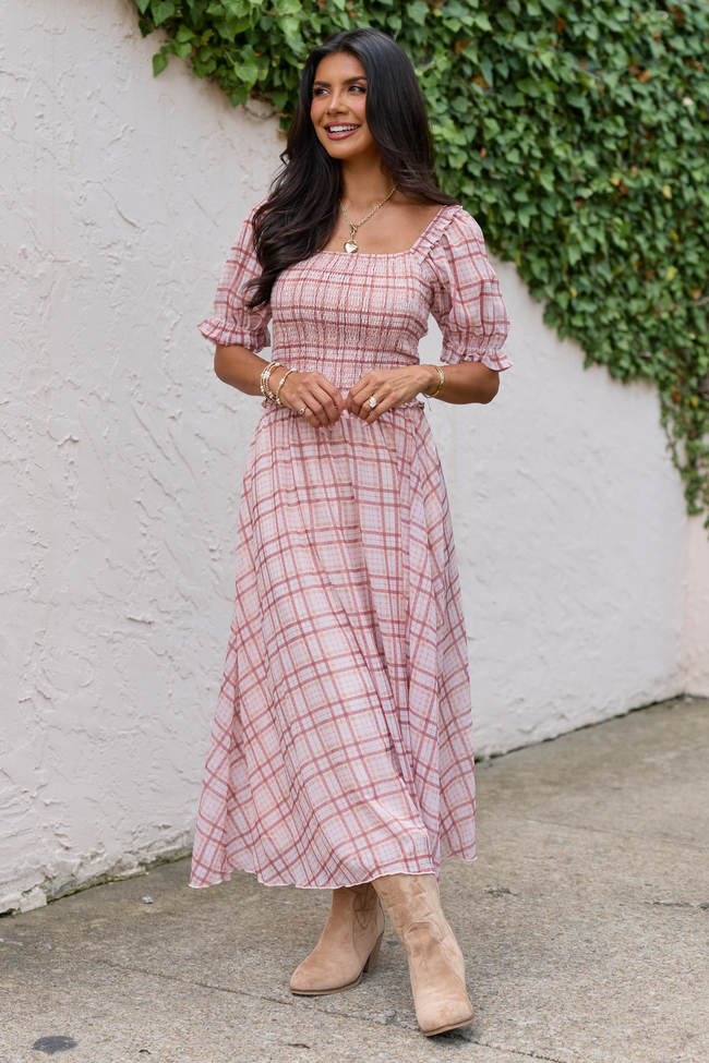 Something Good Plaid Midi Skirt