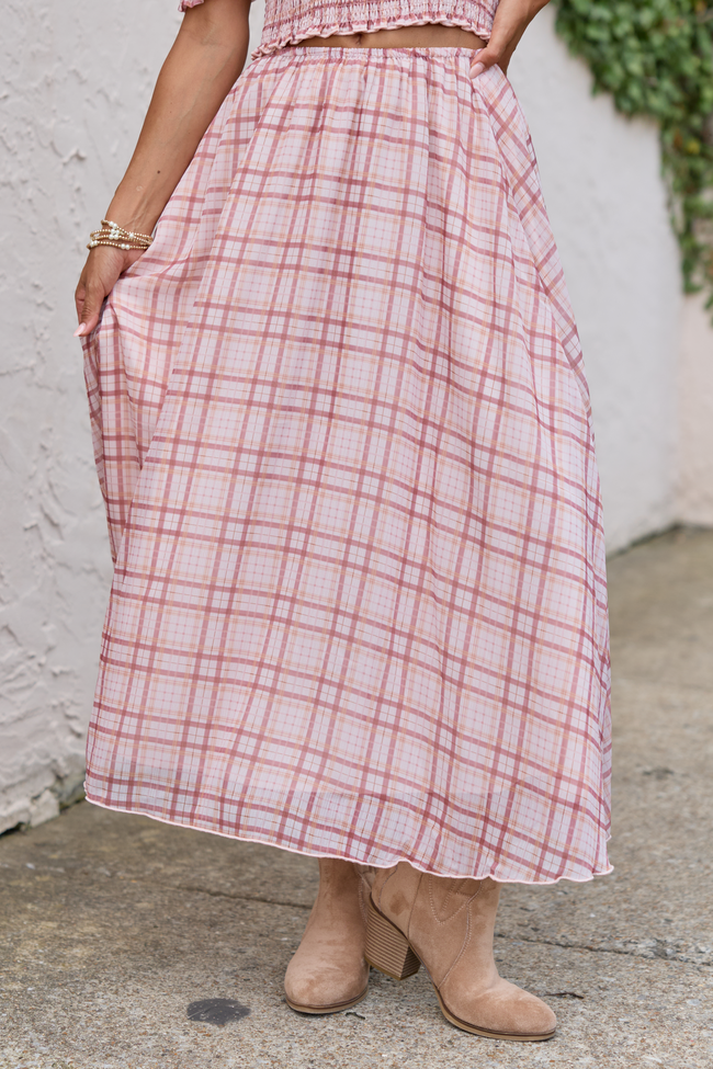 Something Good Plaid Midi Skirt