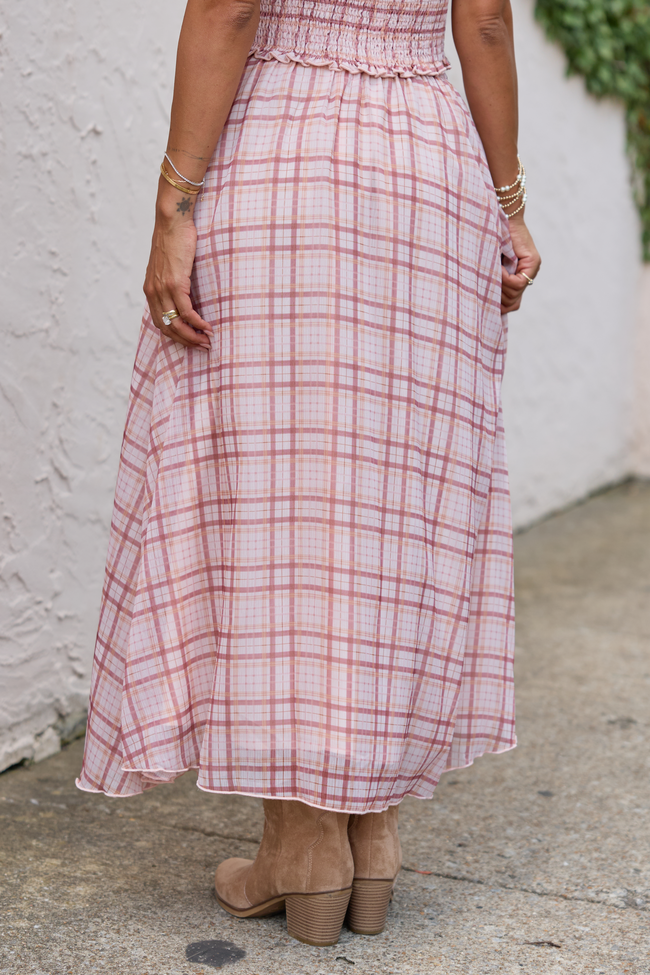 Something Good Plaid Midi Skirt