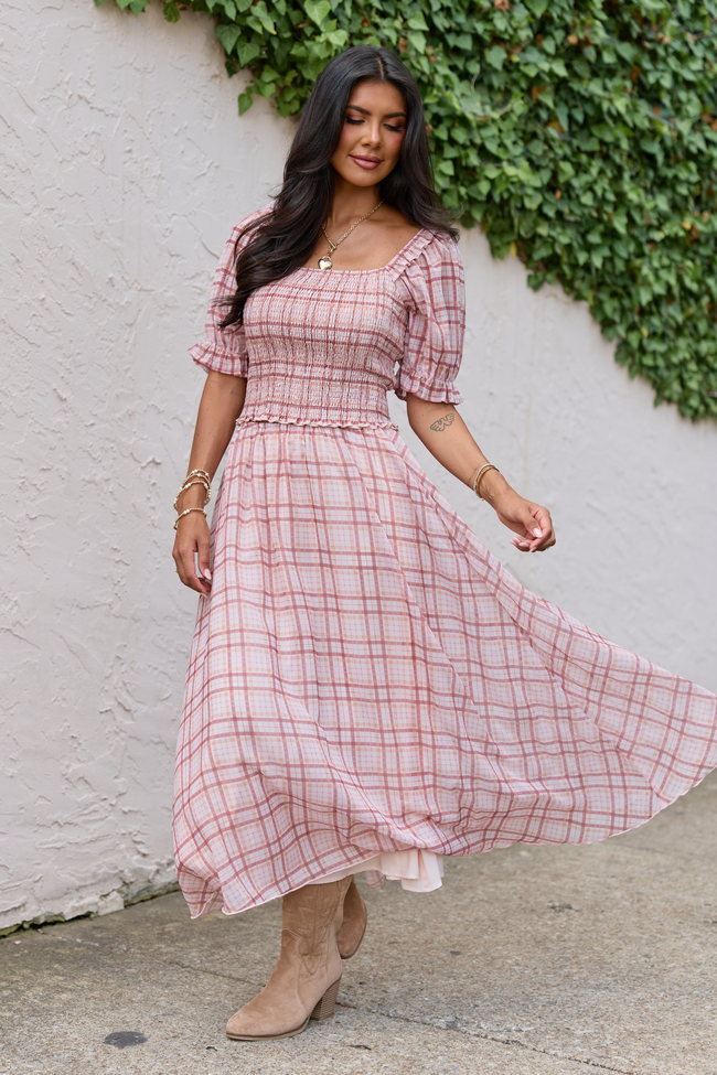 Something Good Plaid Midi Skirt