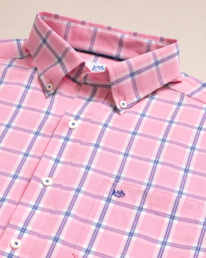 The detail view of the Southern Tide South Beach Coastal Breeze® Sport Shirt by Southern Tide - Sea Pink