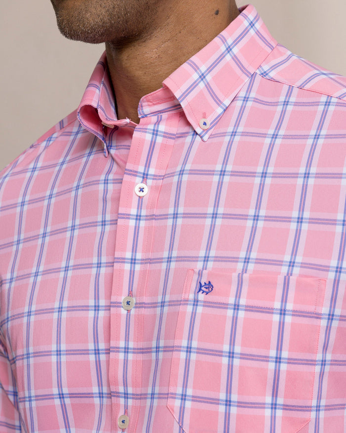 The detail view of the Southern Tide South Beach Coastal Breeze® Sport Shirt by Southern Tide - Sea Pink