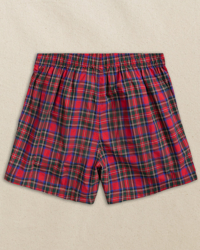 The back view of the Southern Tide South Carolina Tartan Boxer by Southern Tide - Crab Red