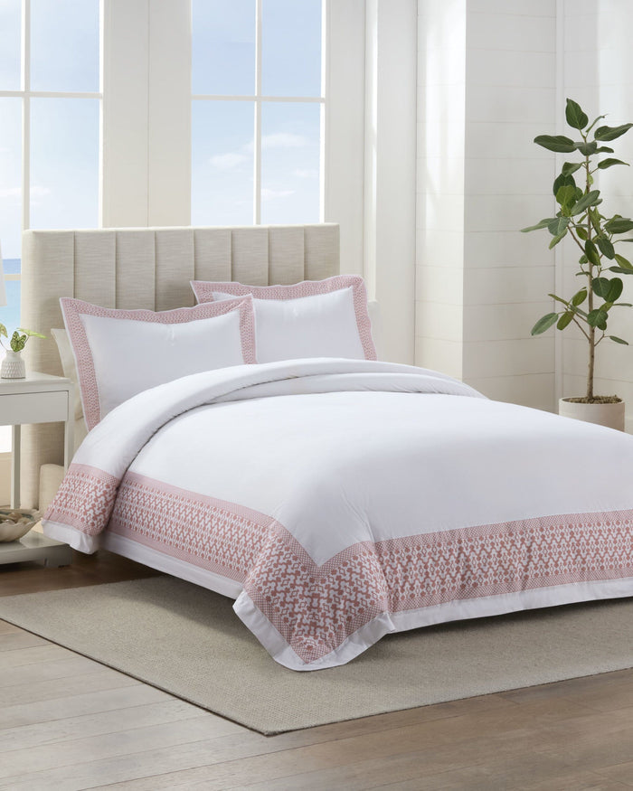 The front view of the Southern Tide Southern Tide Augustine Comforter Set by Southern Tide - White/Pink