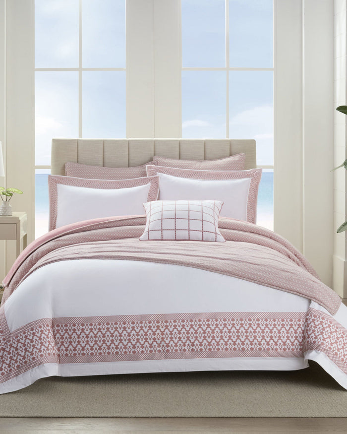 The front view of the Southern Tide Southern Tide Augustine Comforter Set by Southern Tide - White/Pink