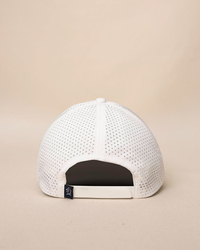 The back view of the Southern Tide Southern Tide Badge Performance Trucker Hat by Southern Tide - White