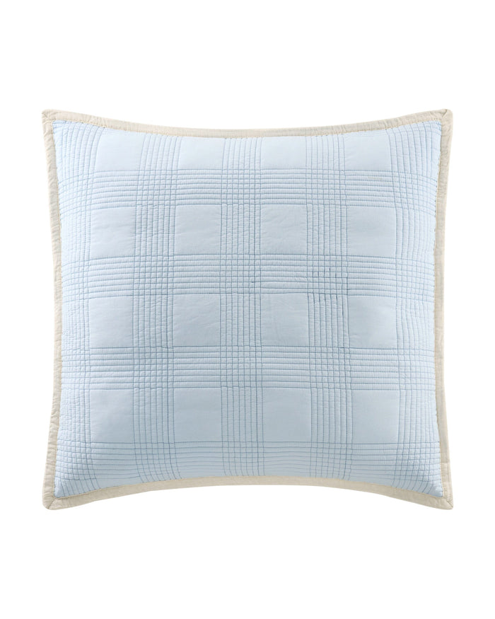 The front view of the Southern Tide Camden Euro Sham by Southern Tide - Ivory/Blue