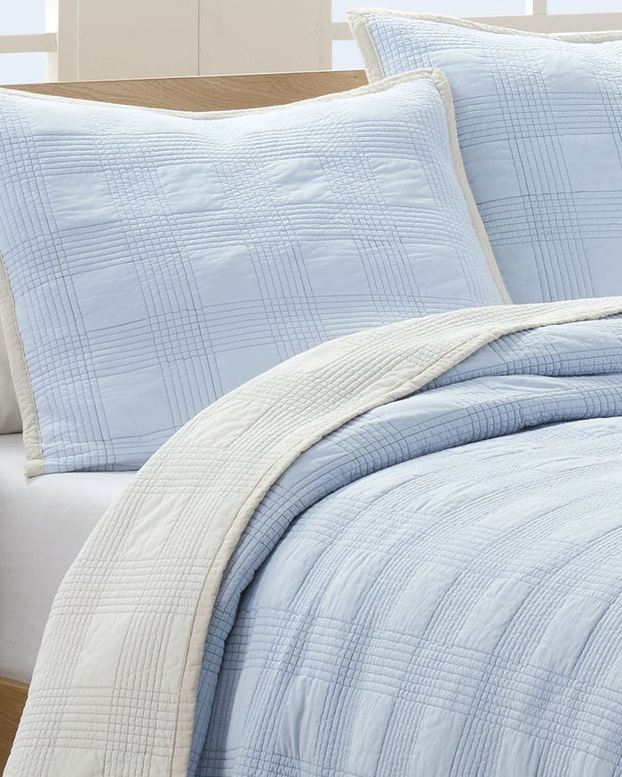 The front view of the Southern Tide Camden Euro Sham by Southern Tide - Ivory/Blue