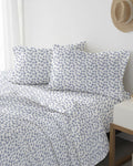 The front view of the Southern Tide Coastal Jasmine Sheet Set by Southern Tide - Blue