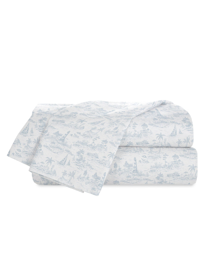 The front view of the Southern Tide Marco Island Sheet Set by Southern Tide - Blue