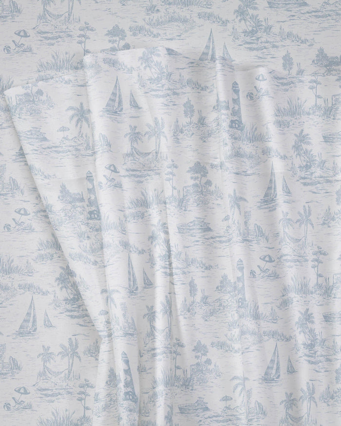The front view of the Southern Tide Marco Island Sheet Set by Southern Tide - Blue