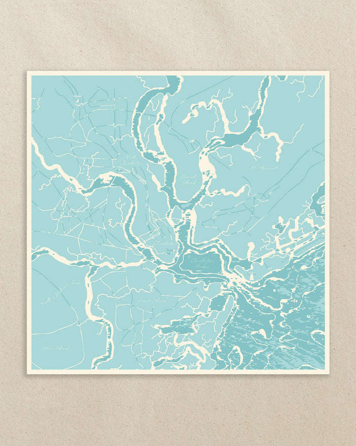 The front design view of the Southern Tide Swells Aerial Map Scarf by Southern Tide - Teal
