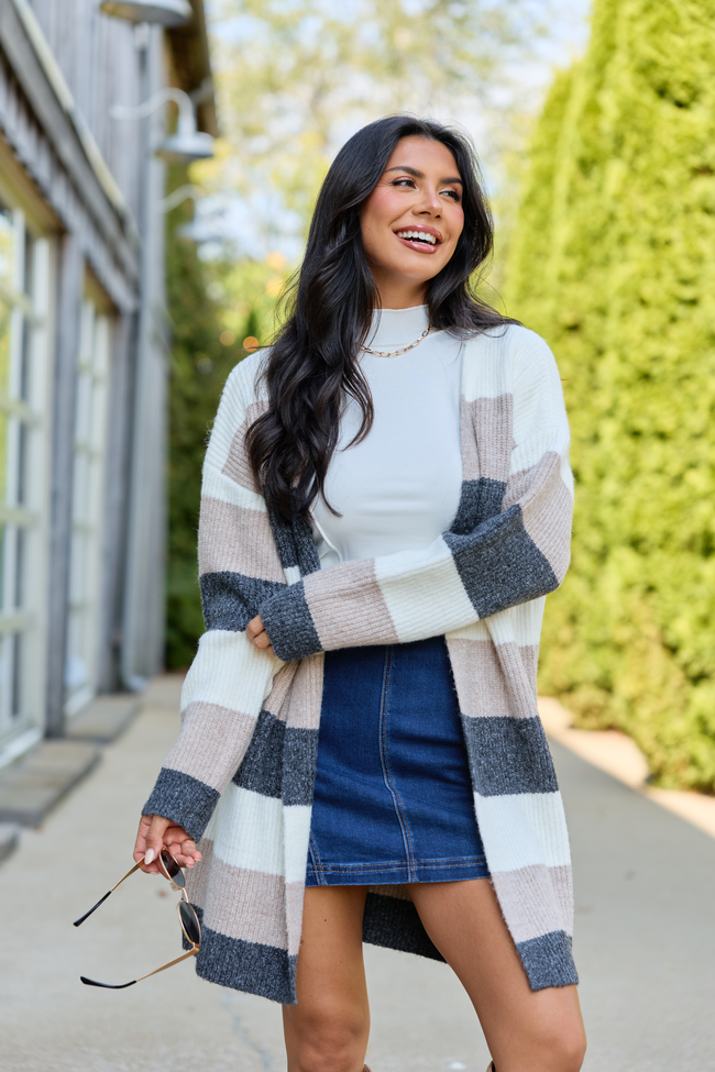 Space and Time Grey Multi Striped Cardigan