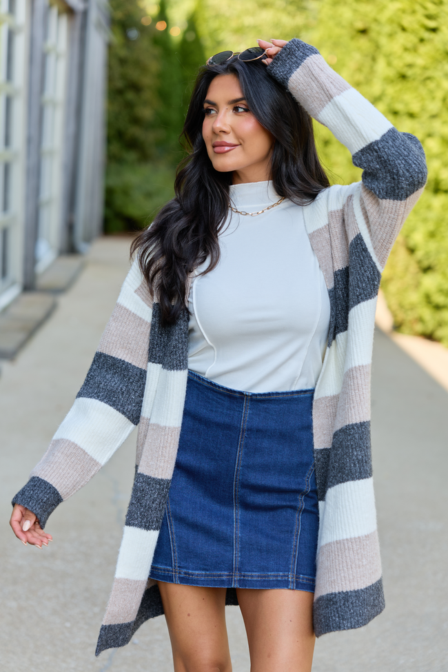Space and Time Grey Multi Striped Cardigan