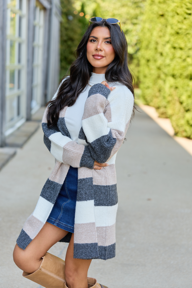 Space and Time Grey Multi Striped Cardigan