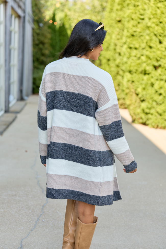 Space and Time Grey Multi Striped Cardigan