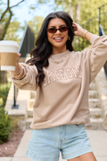 Spice Girl Gingham Taupe Graphic Mock Neck Sweatshirt