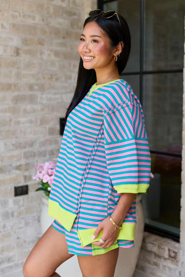 Stay Right Here Seafoam And Pink Striped Tee