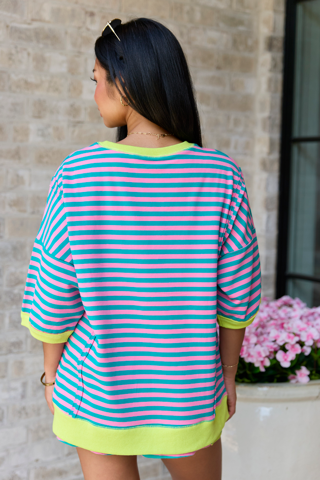 Stay Right Here Seafoam And Pink Striped Tee