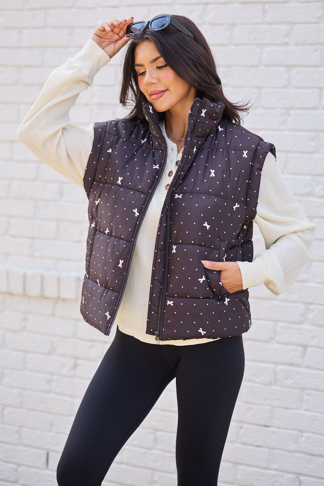 Stella Black Bow Dot Puffer Vest FINAL SALE
