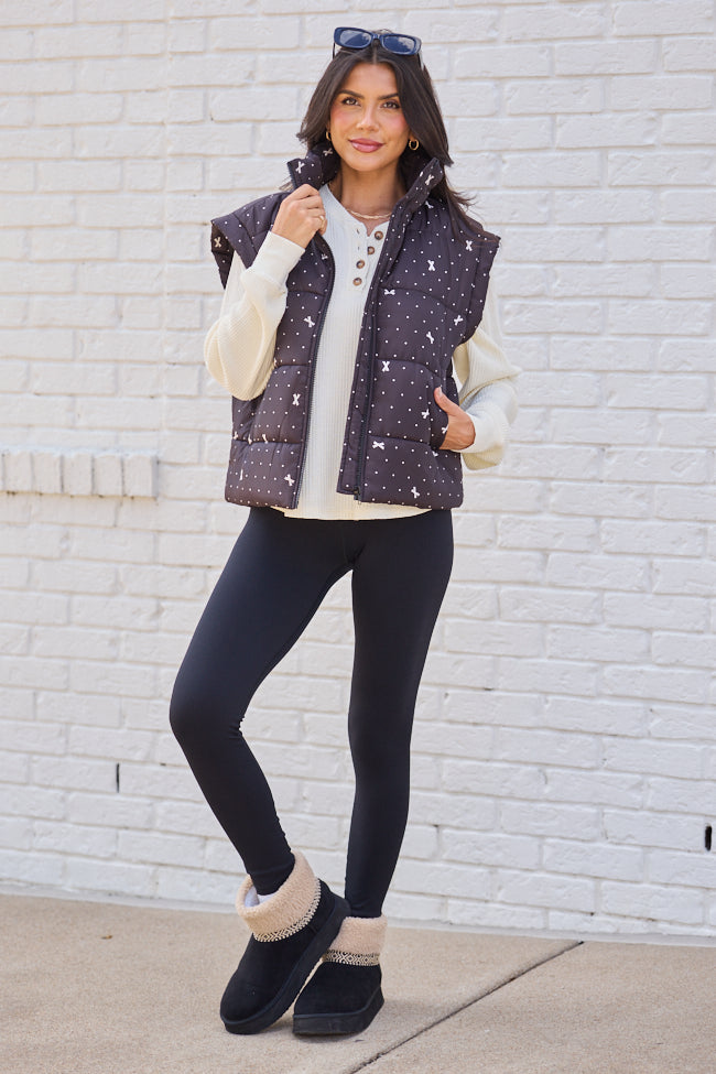 Stella Black Bow Dot Puffer Vest FINAL SALE