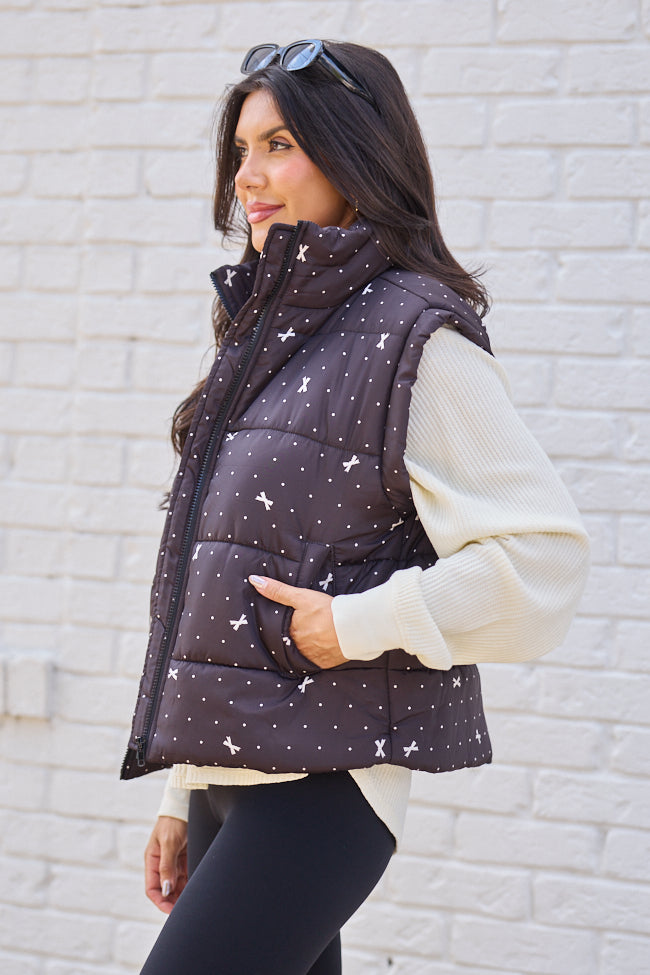 Stella Black Bow Dot Puffer Vest FINAL SALE