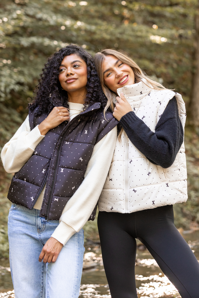 Stella Black Bow Dot Puffer Vest FINAL SALE